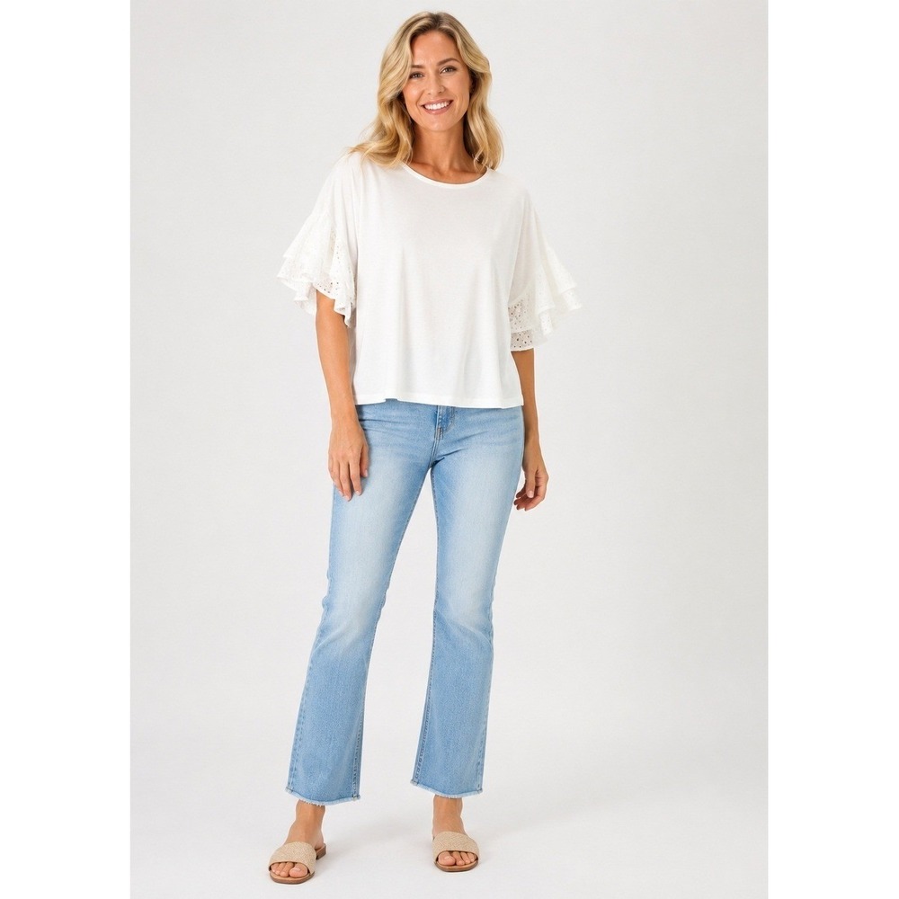 14th & Union Top Womens Small White‎ Lace Bell Sleeve NWT